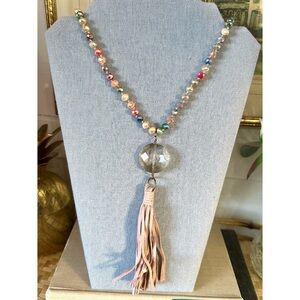 Pink Panache Multi Colored Beaded Necklace, Faceted Crystal Pendant & Tassel